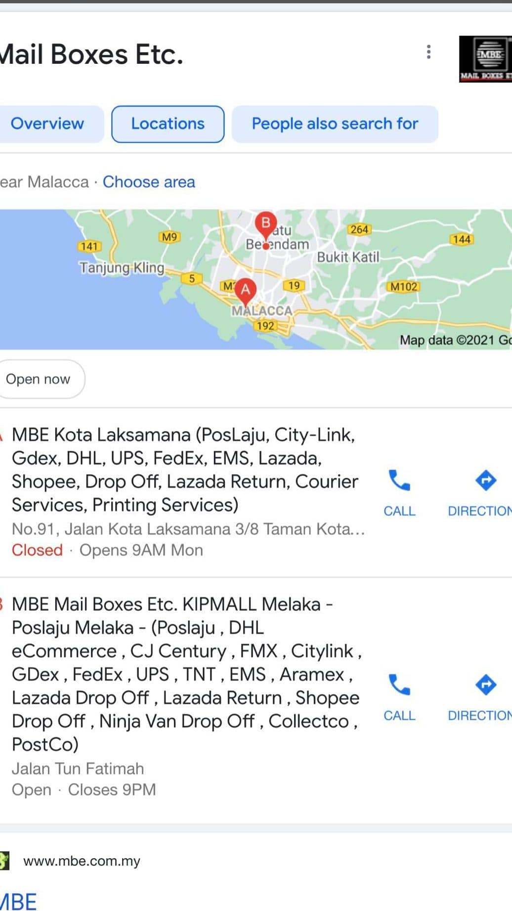 mbe kota laksamana poslaju city link gdex dhl ups fedex ems lazada shopee drop off lazada return courier services printing services